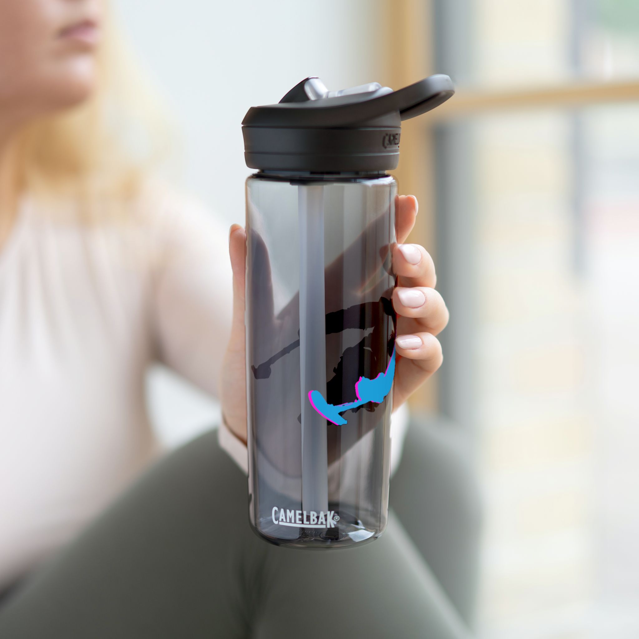 Ski Silhouette Neon Turn Water Bottle - Image 13