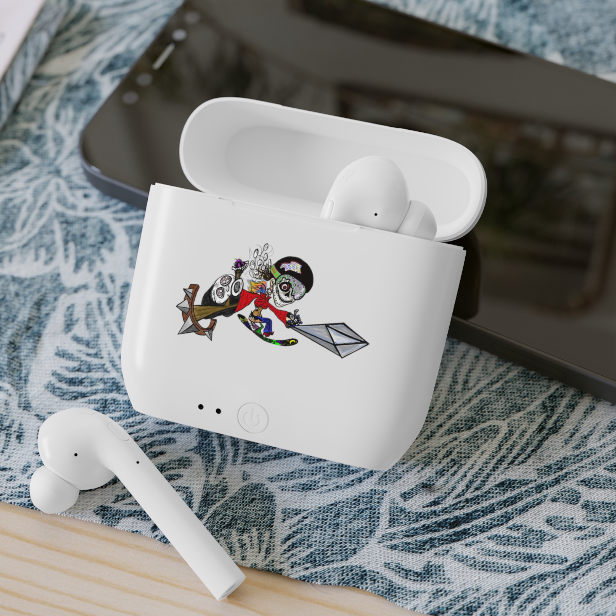 Wireless Earbuds — Colorful Abstract Doodle Design Charging Case - Image 4