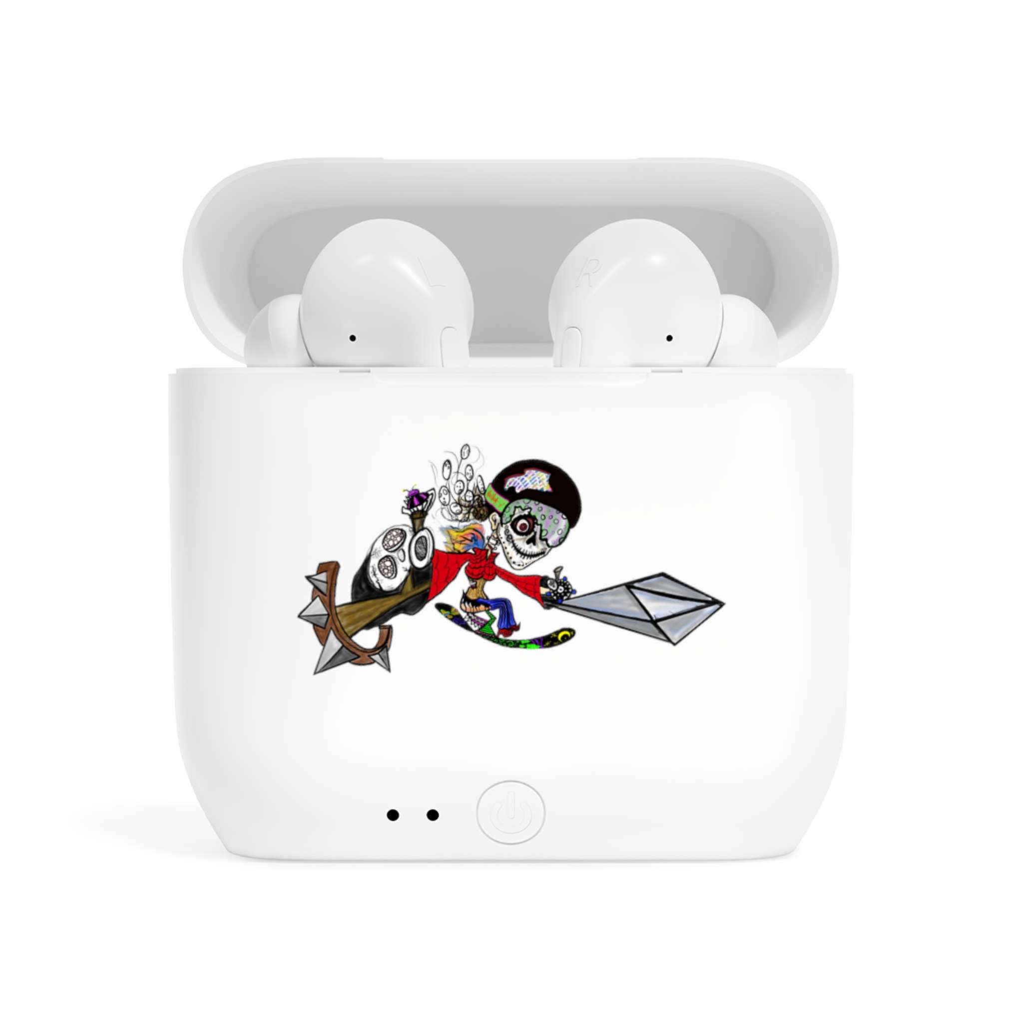 Wireless Earbuds — Colorful Abstract Doodle Design Charging Case - Image 2