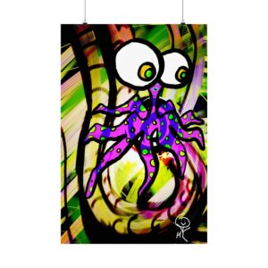 Colorful Cartoon Octopus Matte Poster — Whimsical Wall Art