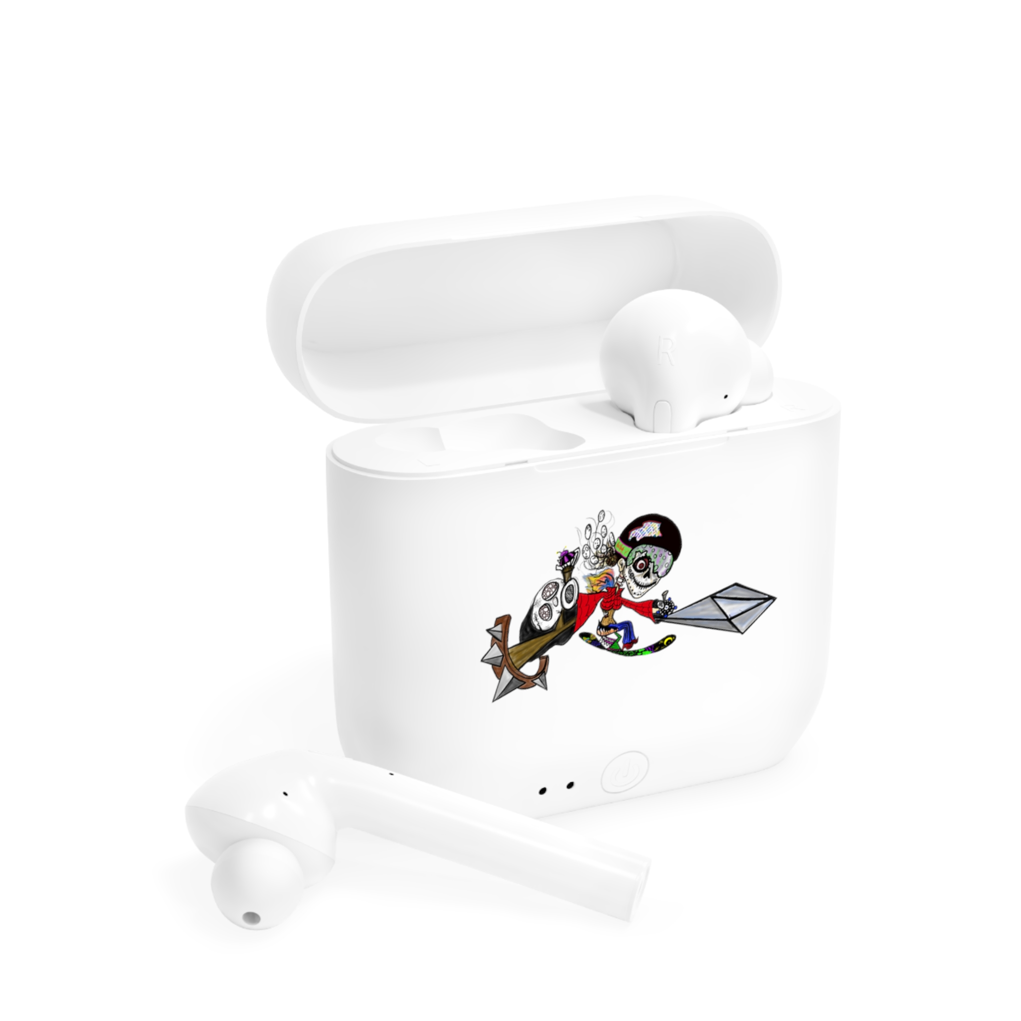 Wireless Earbuds — Colorful Abstract Doodle Design Charging Case - Image 3