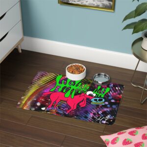 Psychedelic Dog Pet Food Mat (12x18) — Colorful Slime Canine Placemat