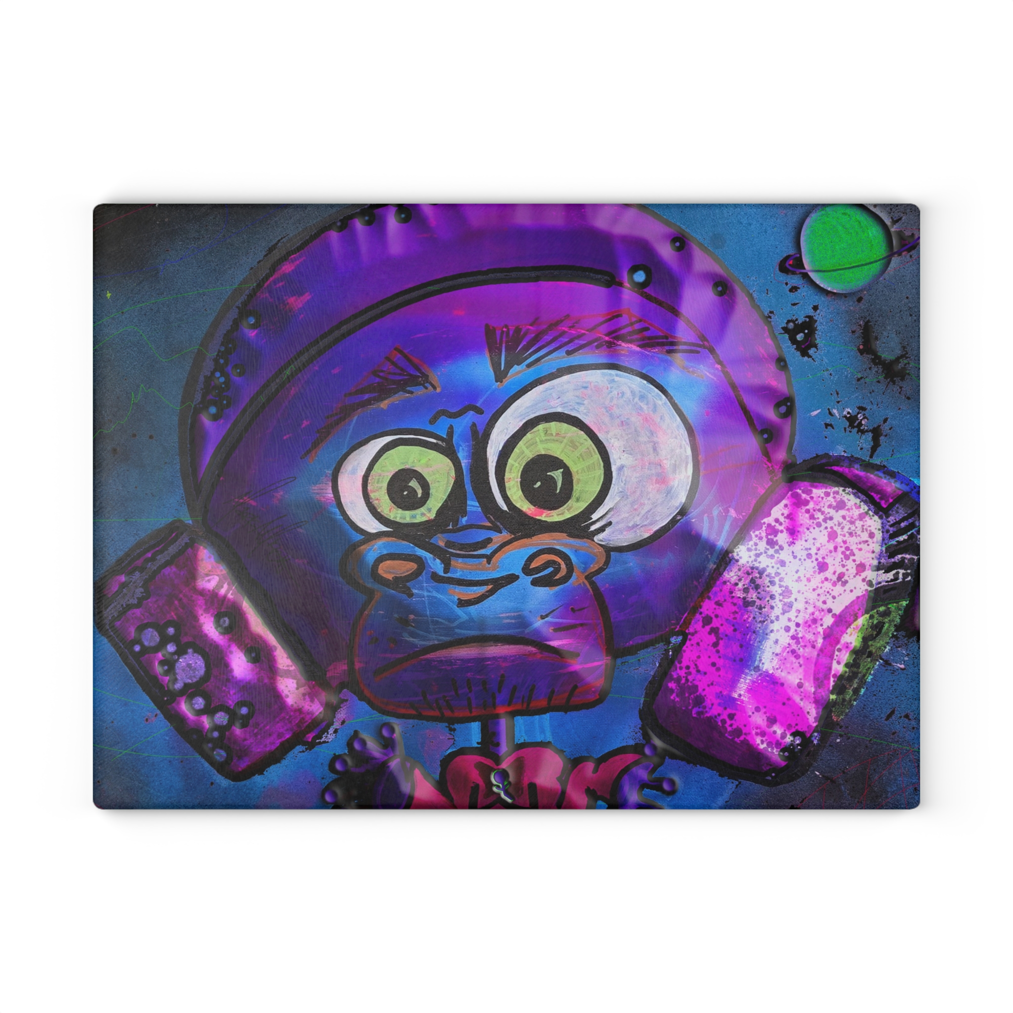 Space Monkey Glass Cutting Board — "That Funky Monkey Cut It"
