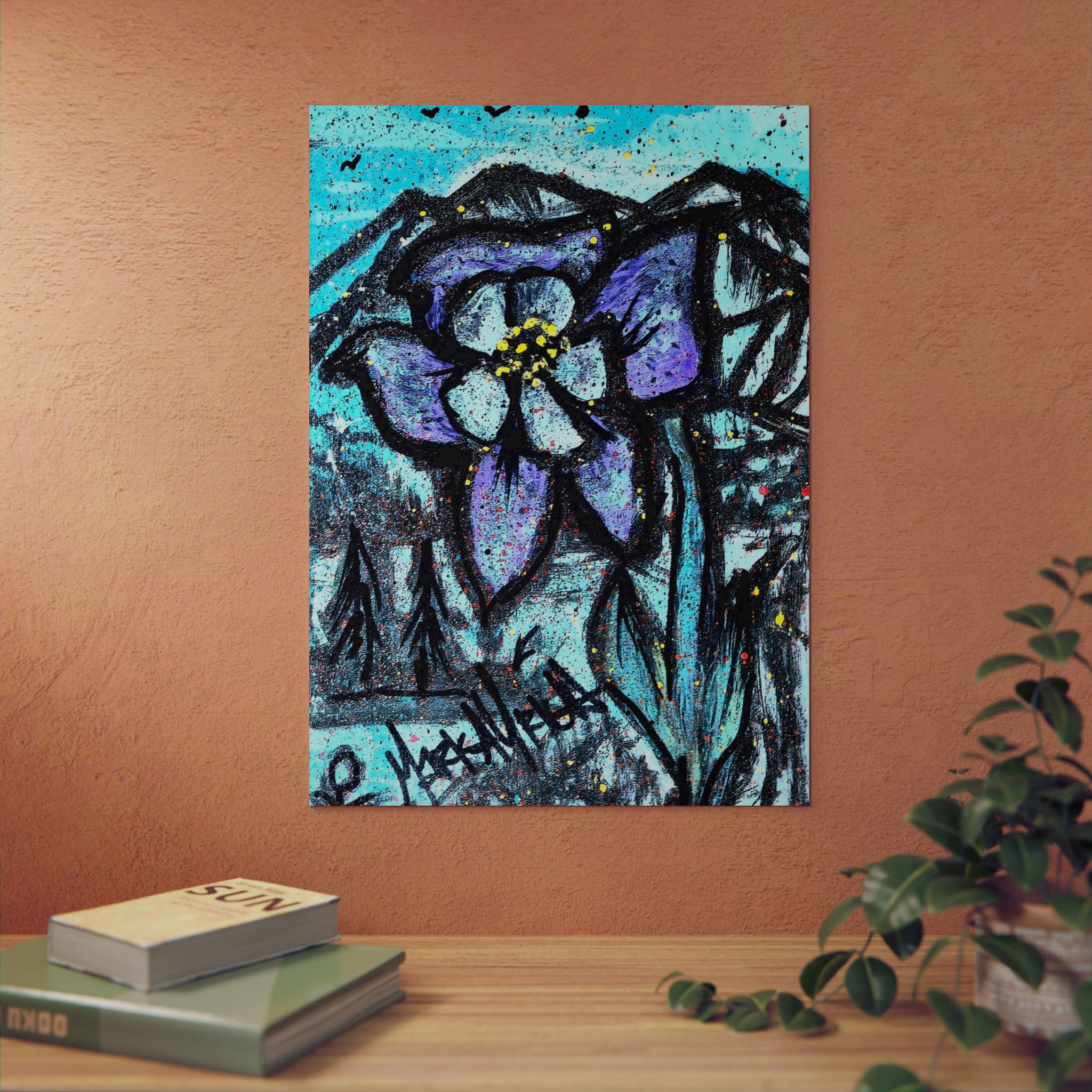 Overalls Alpine Columbine Wood Panel Art — Colorado Meadow Floral Painting - Image 5