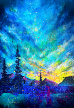 Lucy's Dreamy Decenniad Canvas Wall Art — Blue Night Sky Landscape