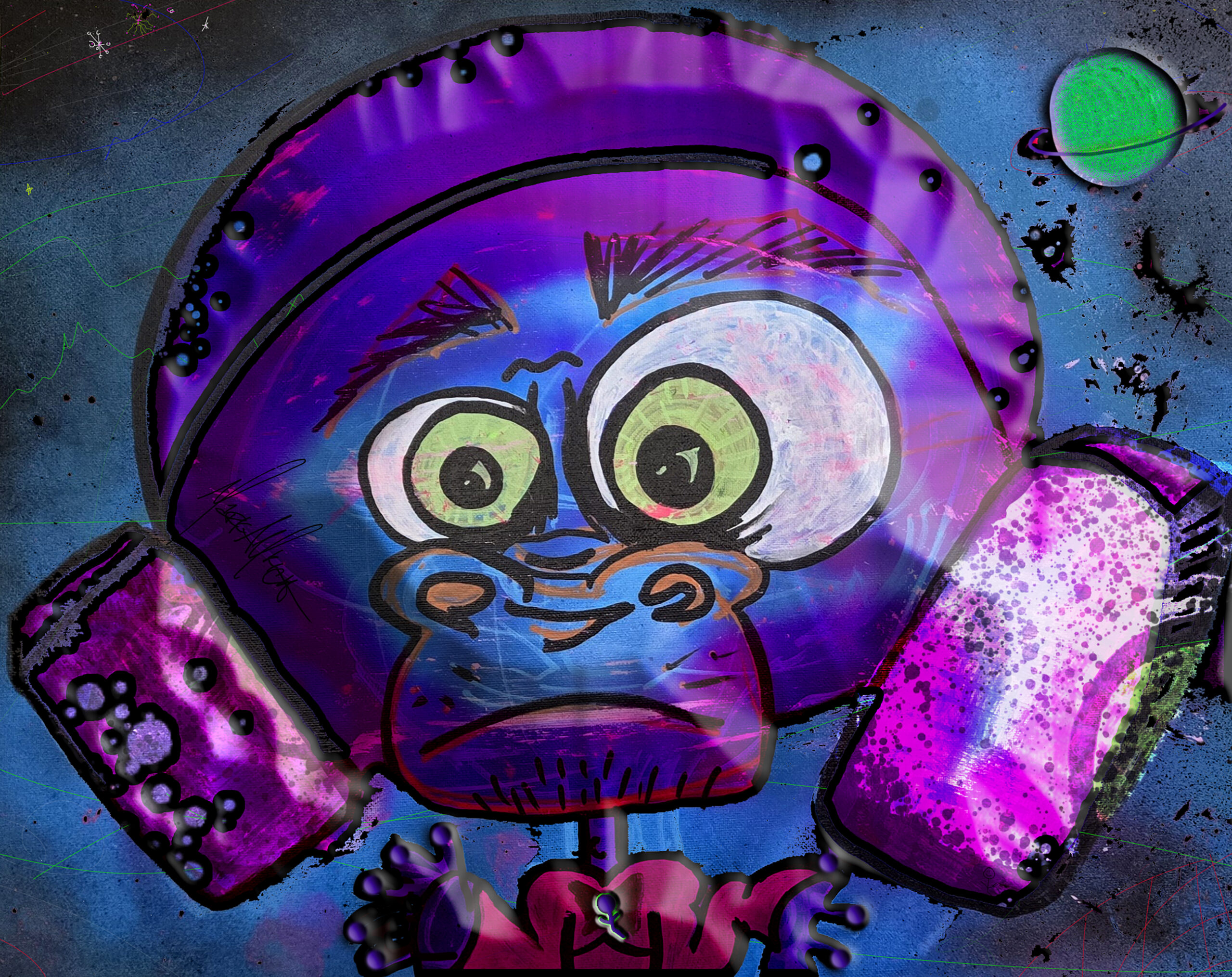 Space Monkey Blast Off 'What the?' | Aluminum Panel Art
