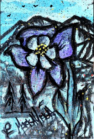 Overalls Alpine Columbine Wood Panel Art — Colorado Meadow Floral Painting