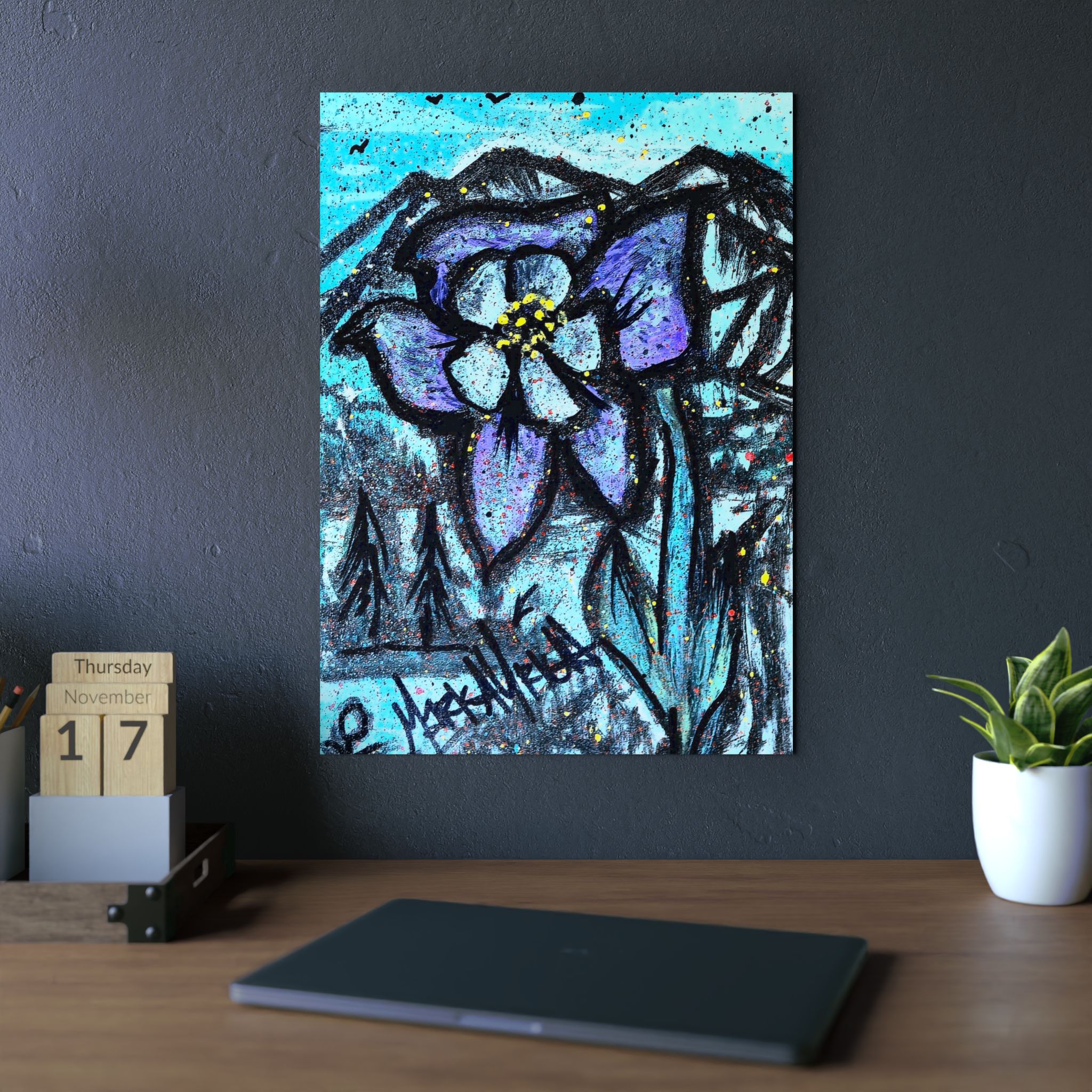 Overalls Alpine Columbine Wood Panel Art — Colorado Meadow Floral Painting - Image 4