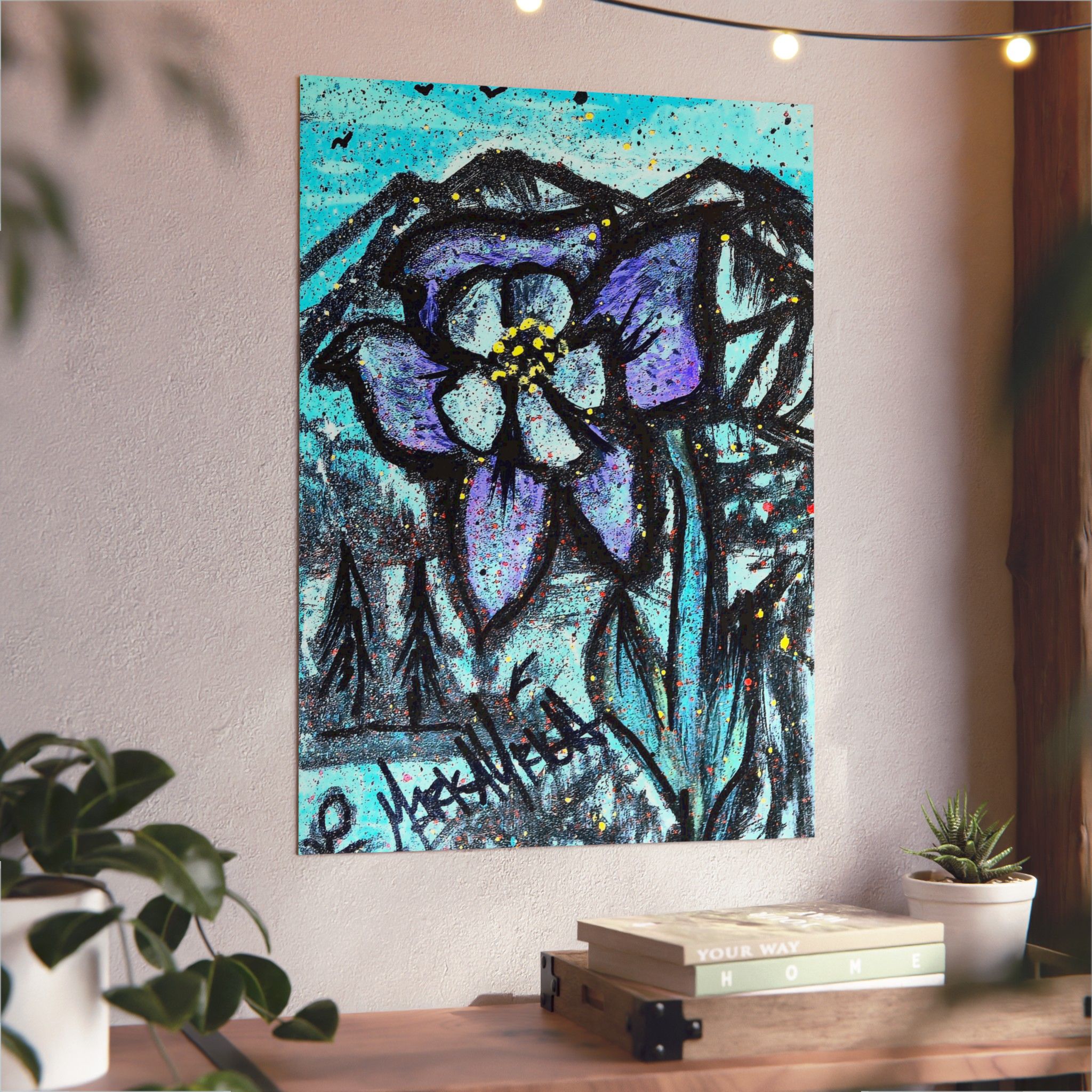 Overalls Alpine Columbine Wood Panel Art — Colorado Meadow Floral Painting - Image 2