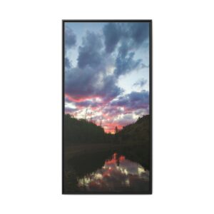 Framed Matte Canvas Sunset Reflection — Fishing at Willow Creek with Scribbles