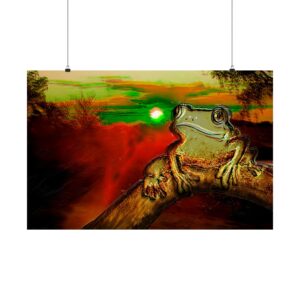 Frog Sunset Matte Poster — Surreal Retro Nature Wall Art