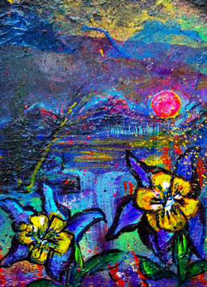 Vibrant Floral Sunset Fine Art Print — "La Sanadora" (Colorado Columbines, Passepartout)