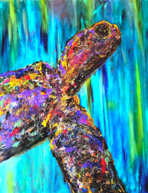 Sea Turtle Aluminum Art Panel — Colorful Abstract Marine Wall Decor