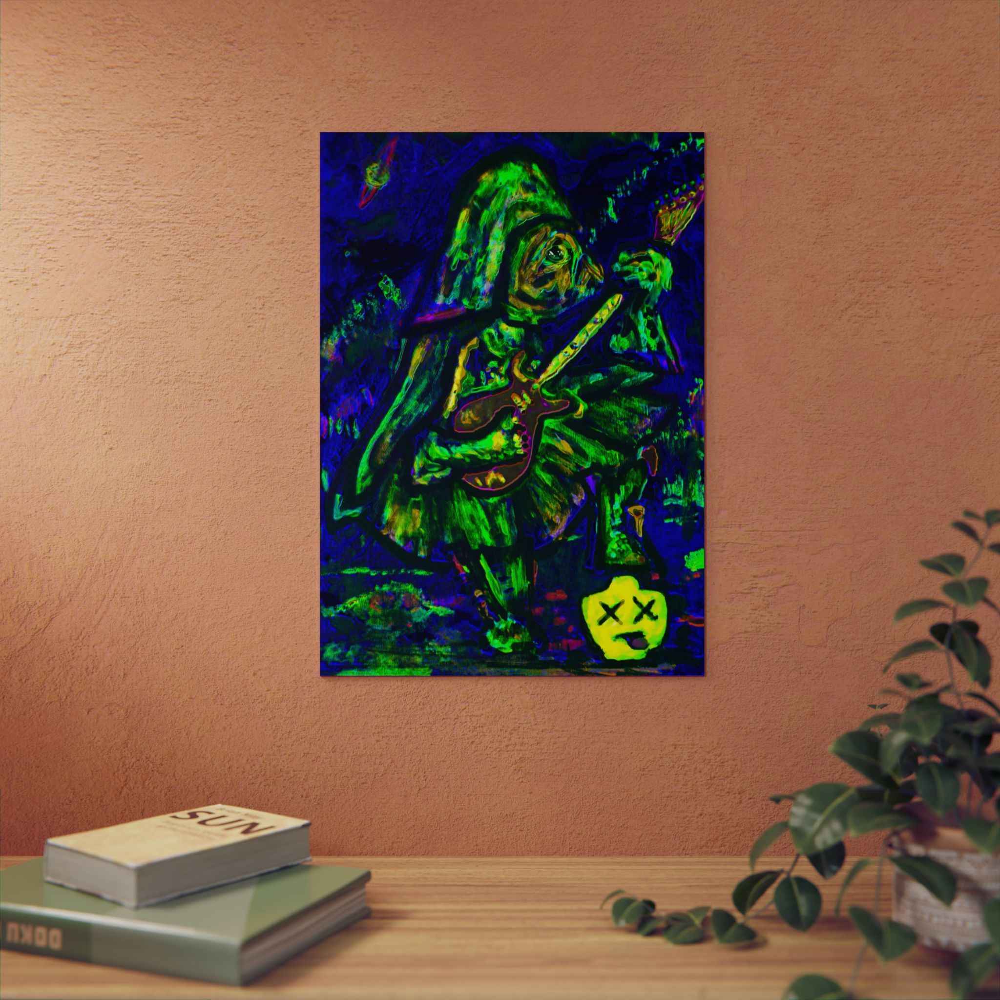 Psychedelic Vader Guitarist Art Panel — Neon Green Blue Music Wall Decor on Aluminum Composite - Image 3