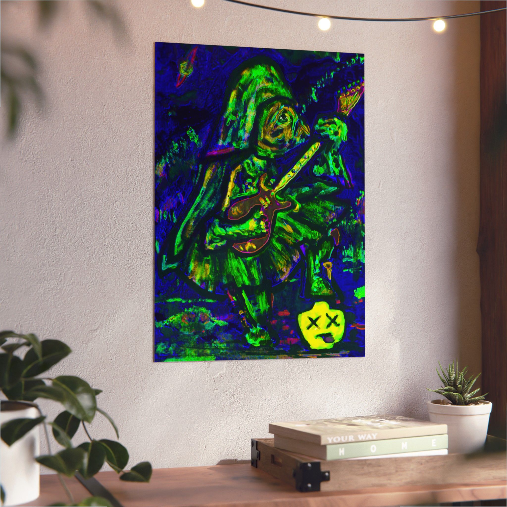 Psychedelic Vader Guitarist Art Panel — Neon Green Blue Music Wall Decor on Aluminum Composite - Image 4