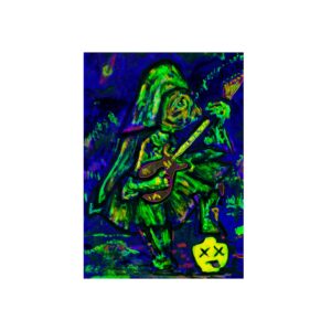 Psychedelic  Vader Guitarist Art Panel — Neon Green Blue Music Wall Decor on Aluminum Composite