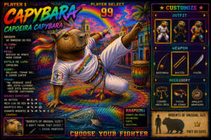 "Capo" Capybara Capoeira Poster — Matte Horizontal Retro Game Art Print
